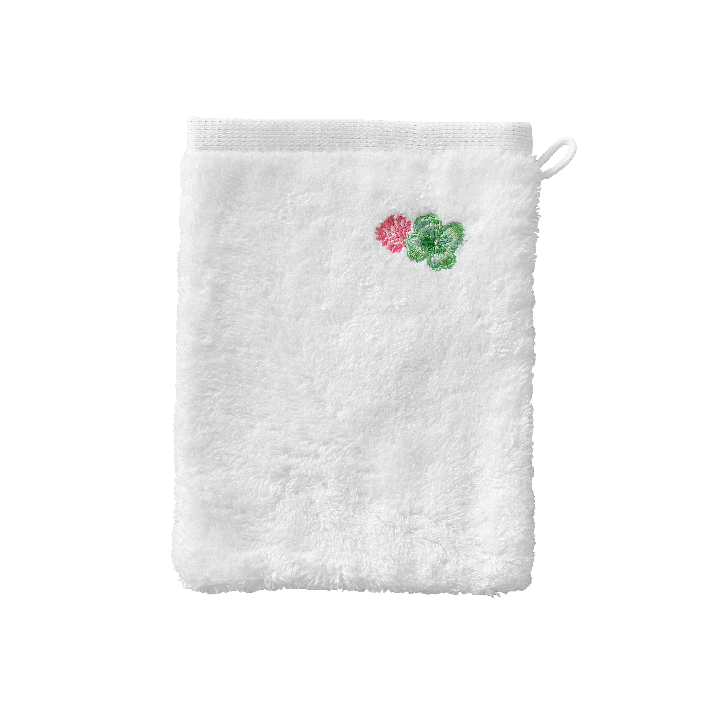 ELOGES - Gant de toilette coton bouclette brodé blanc 15x21