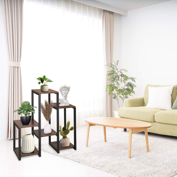 Kwietnik metalowy 6 półek 79 cm nowoczesny stojak na kwiaty loft czarny