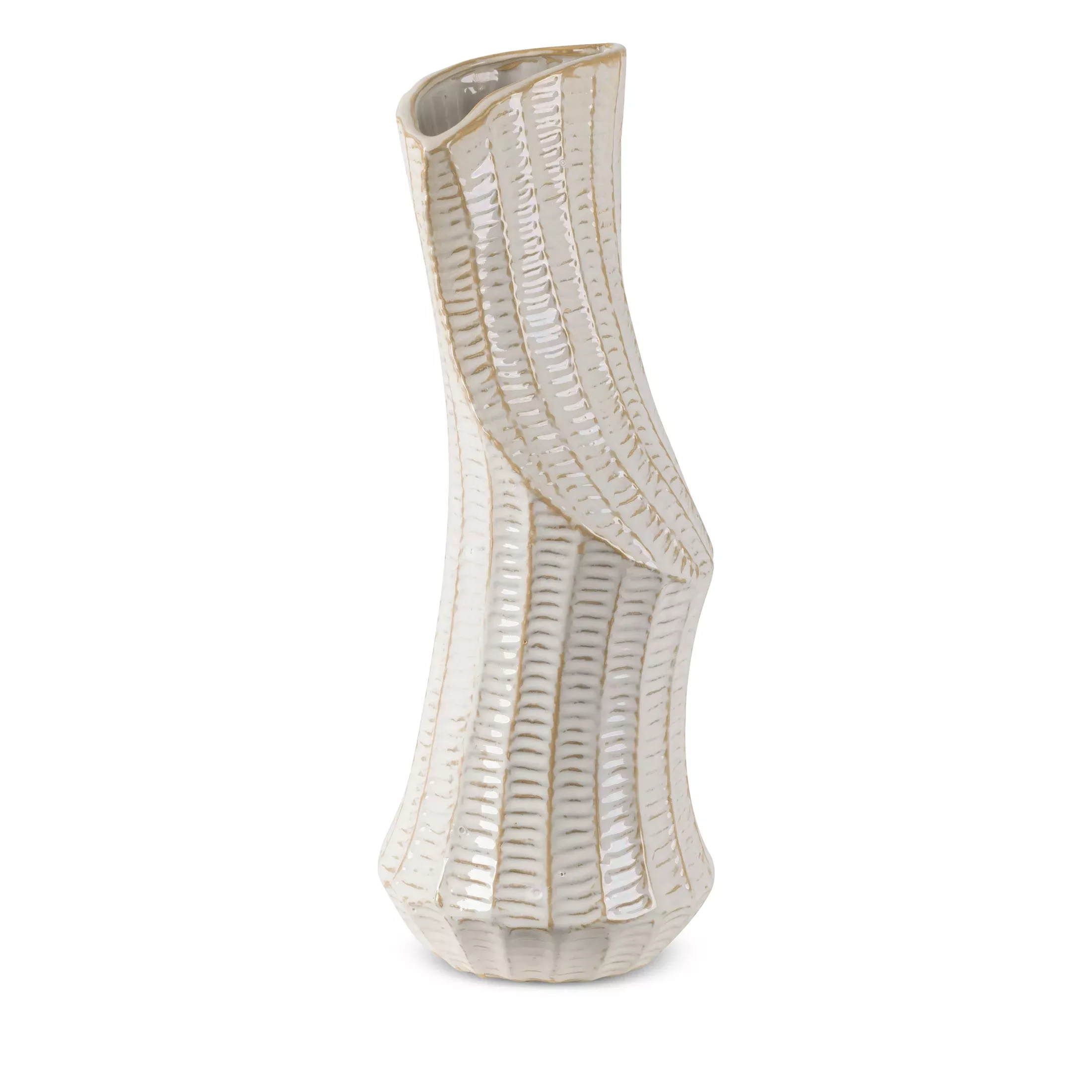 Wazon ceramicznykremowo-złoty z wytłaczanym wzorem o ściętym kształcie 20x20x53 cm LIZA