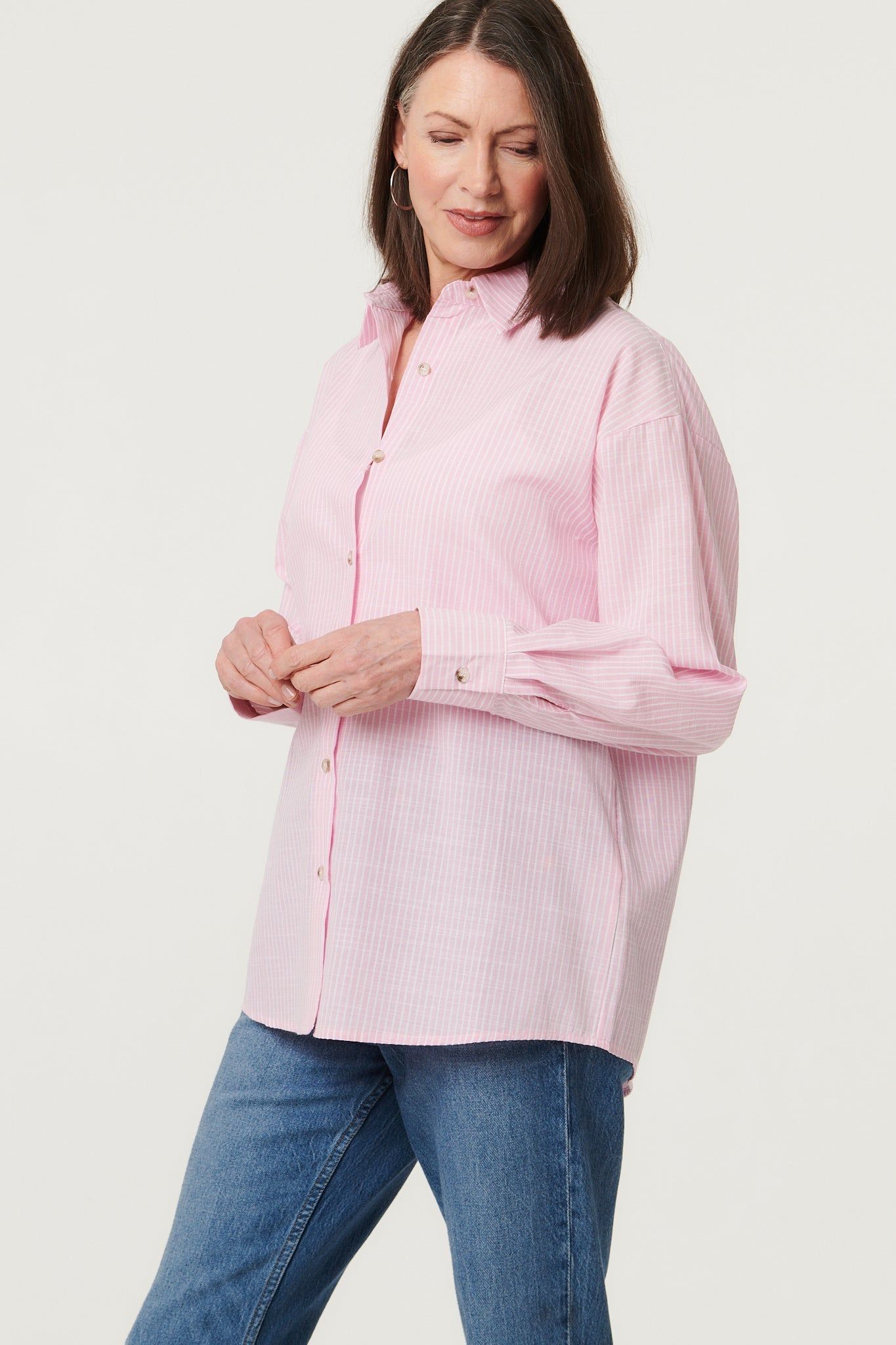 Izabel London Striped Long Sleeve Button Front Shirt
