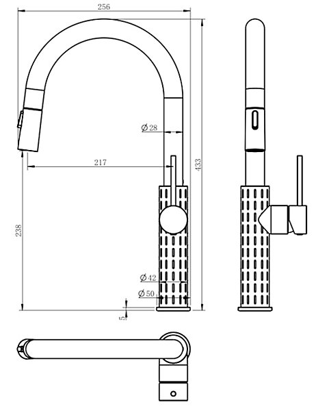 Mitigeur de cuisine gun métal avec douchette Essebagno Architek
