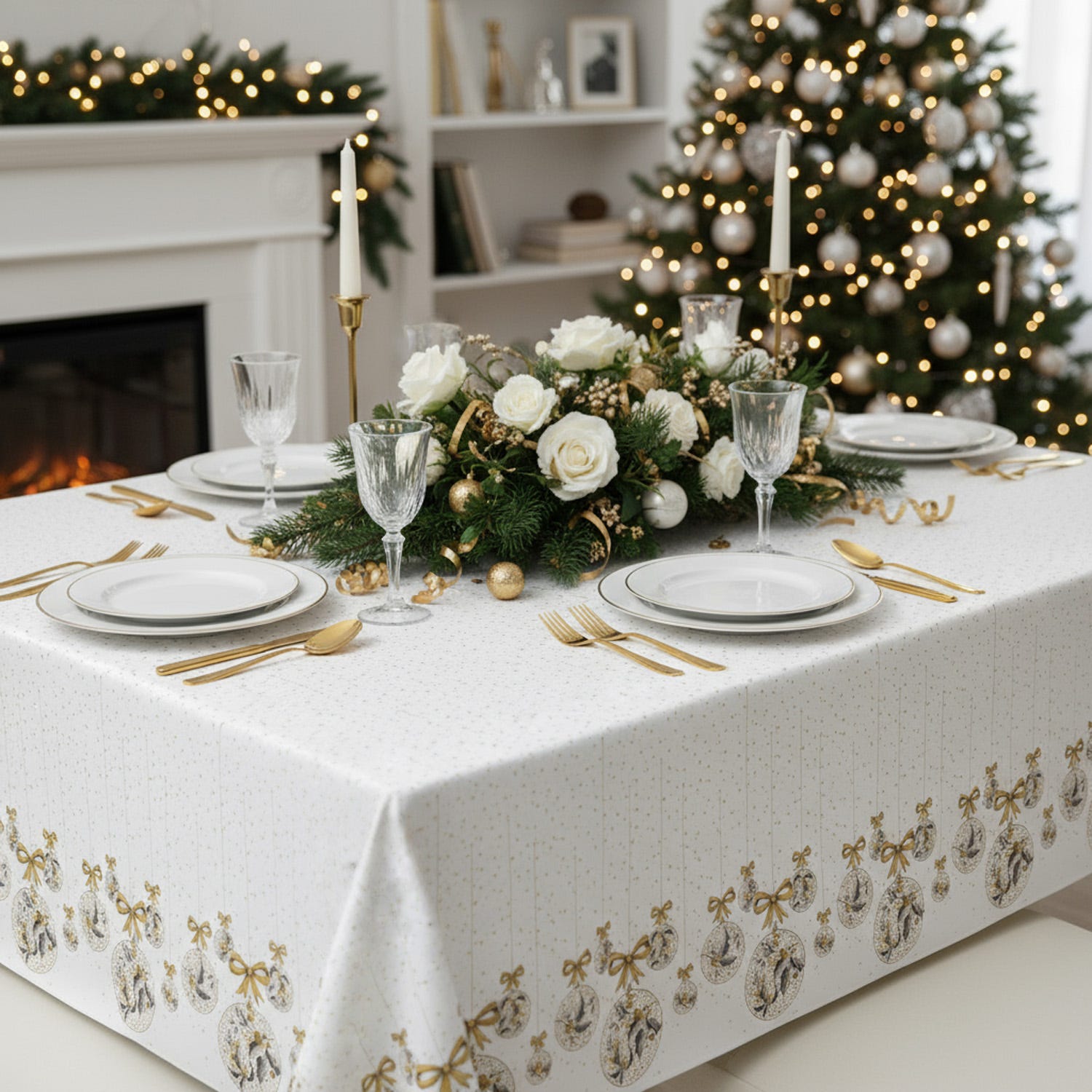 Tovaglia 140x240 cm Christmas ball ocra