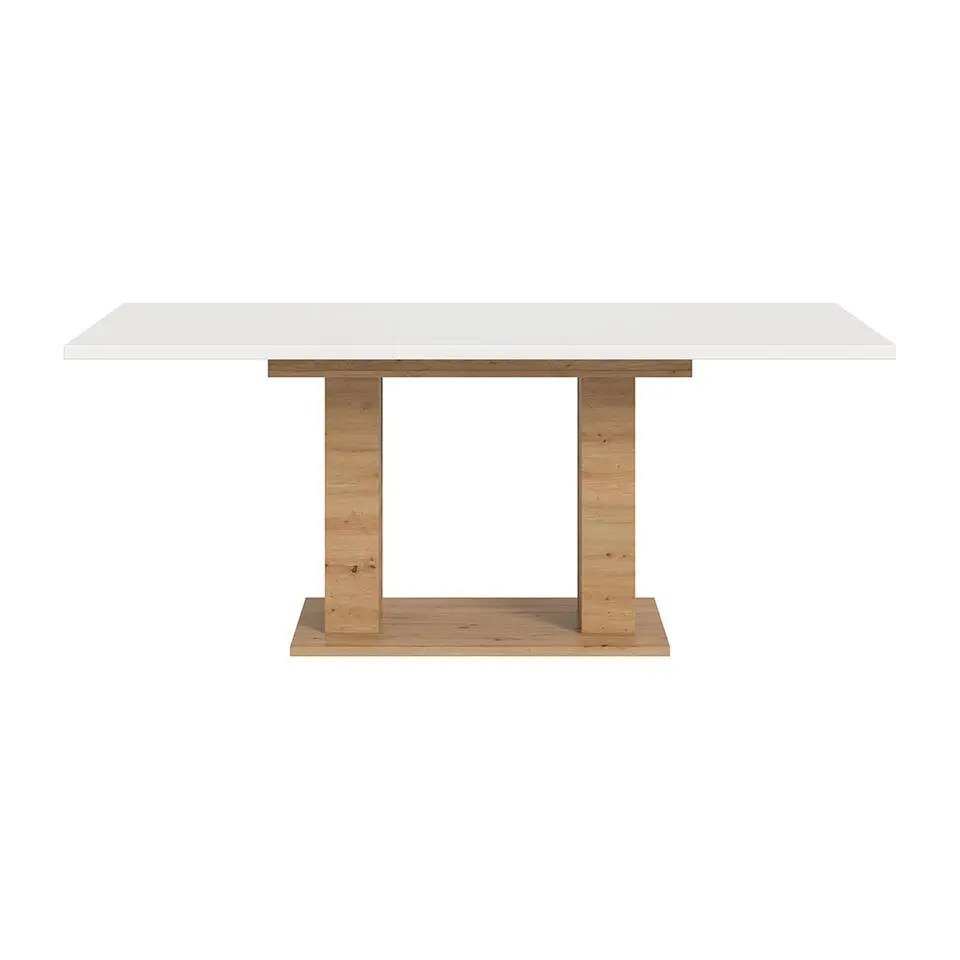 Hioshop Motion eetkamertafel dubbele zuilpoot 90x150/190cm incl 1 verlengblad