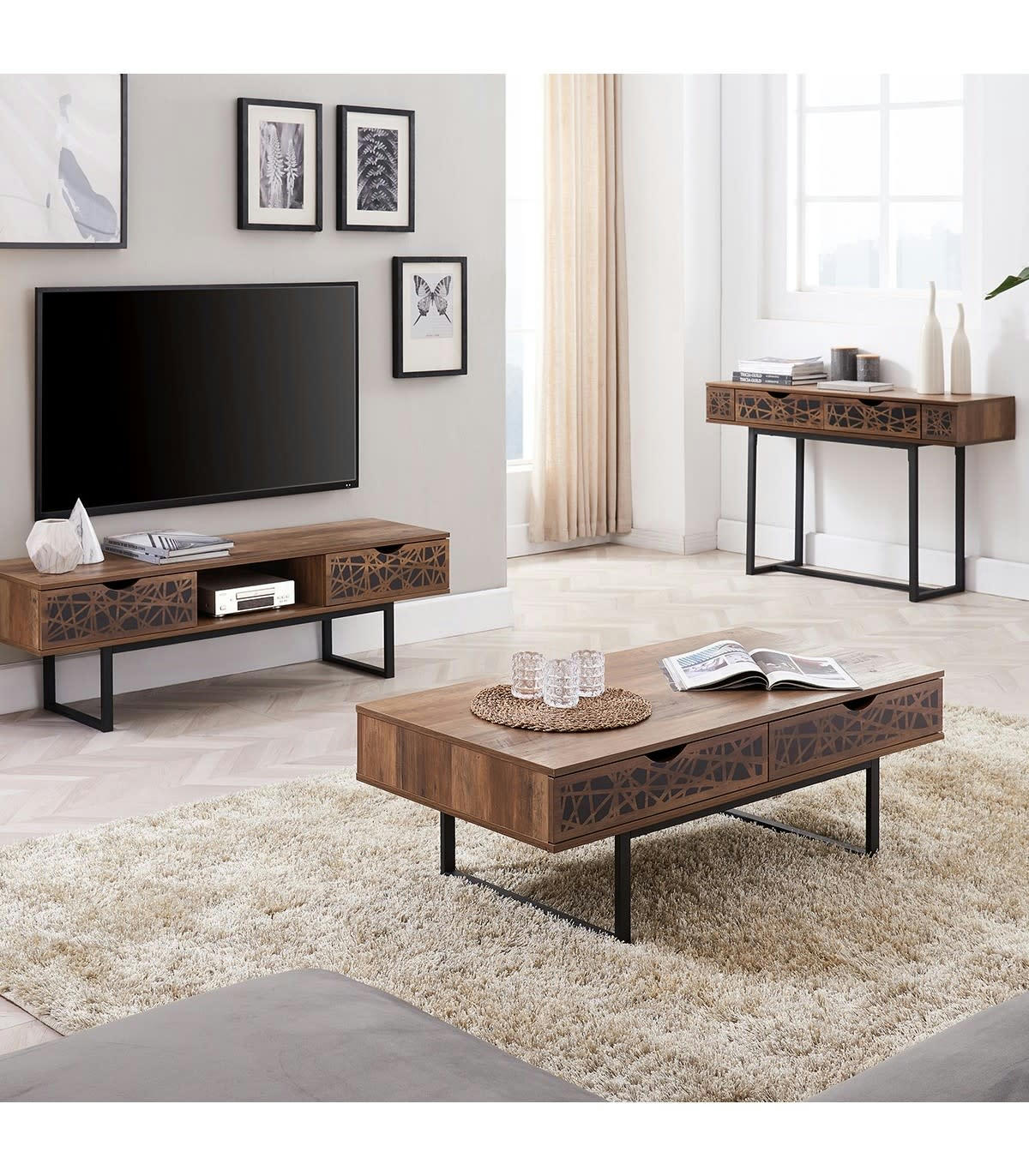 ANAELLE - Table basse avec 2 tiroirs L120cm