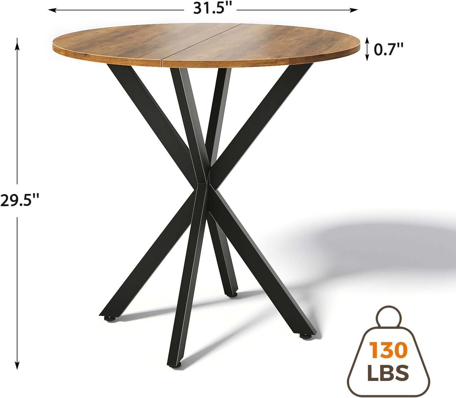 Unovivy 31.5 Small Round Dining Table for 2-4, Space Saving Circle Kitchen Dinner Table, Industrial Mid Century Modern Dining Room Desk for Kitchen, Apartment, Light Brown