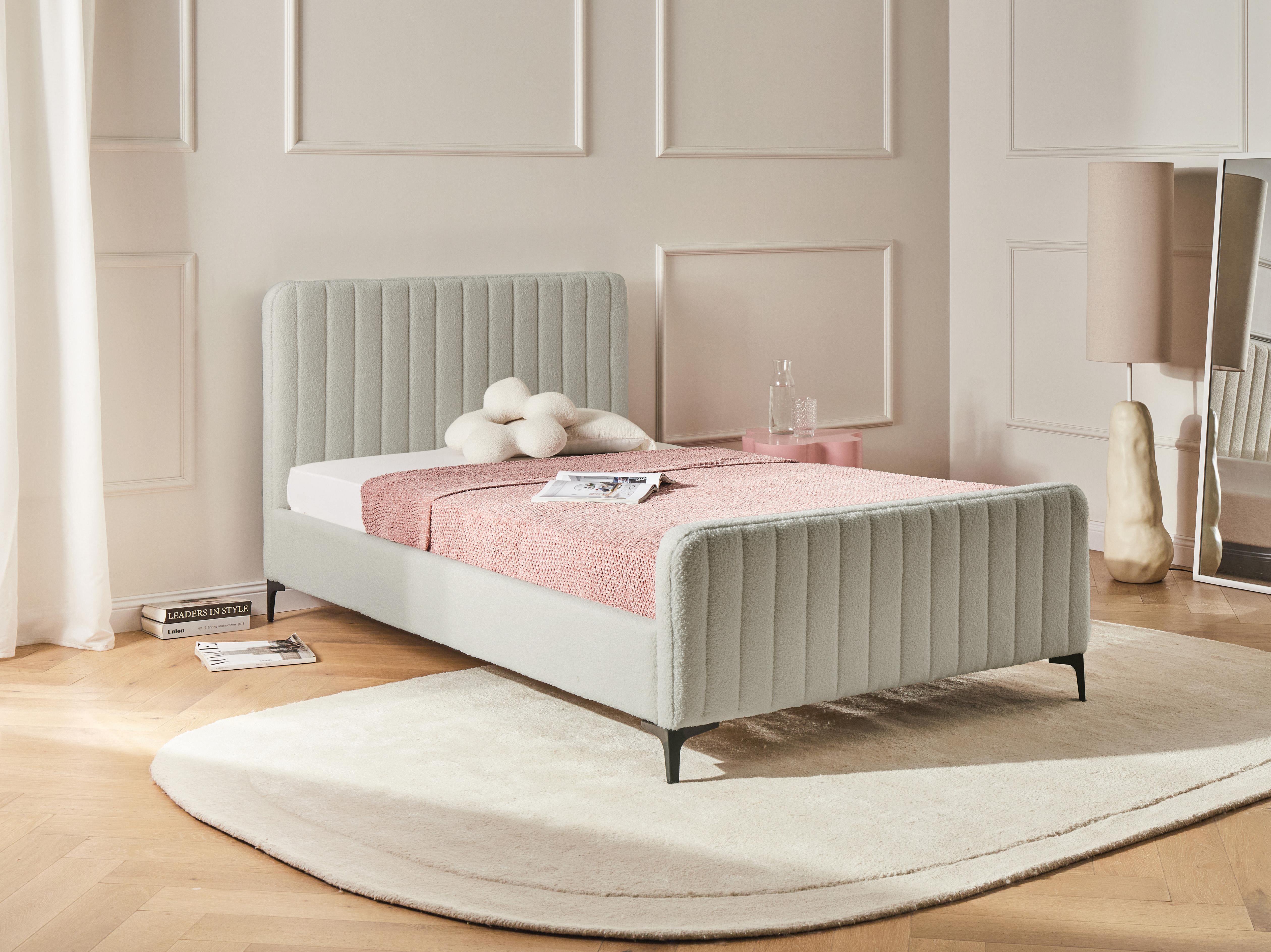 Bed Boucle LUNAN 120 x 200 cm (EU Small Double) Beige