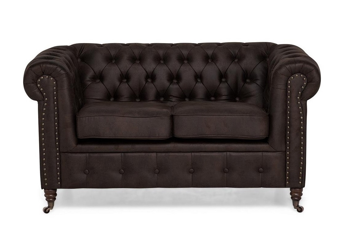 Ropez Chesterfield Oxford sofa 2os. pikowana zamsz brązowy