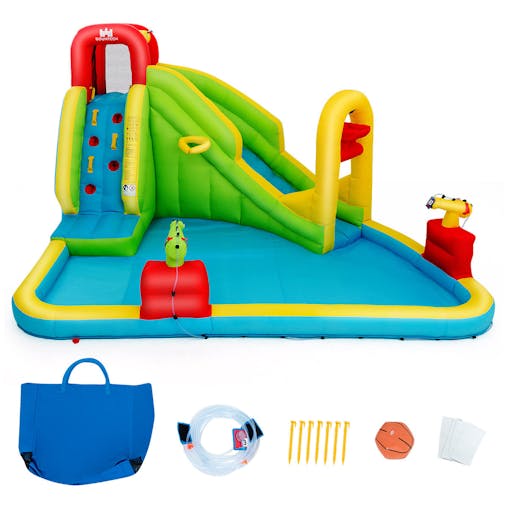 NNECW Inflatable Water Slide with Climbing Wall & Pool & Water Gun & Blower