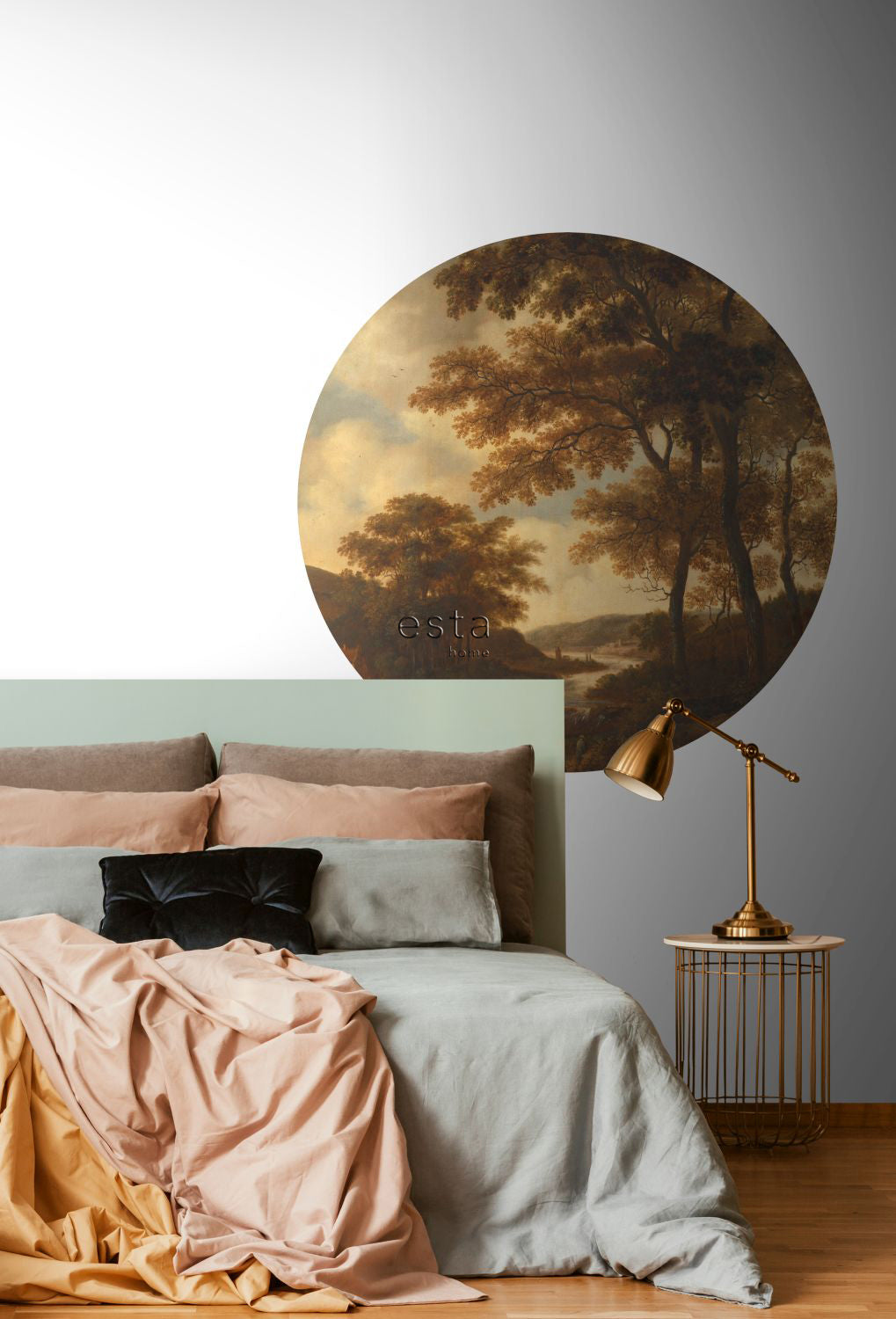ESTAhome zelfklevende behangcirkel bosrijk landschap oranje - Ø 140 cm - 159012