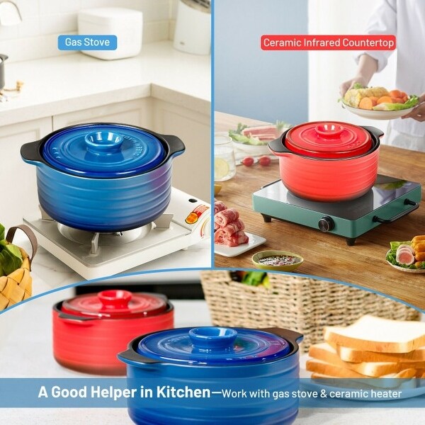 2 Pieces Ceramic Cookware Set with Lid and Insulated Handle - 6.5" x 2.5" ( Φ x H)