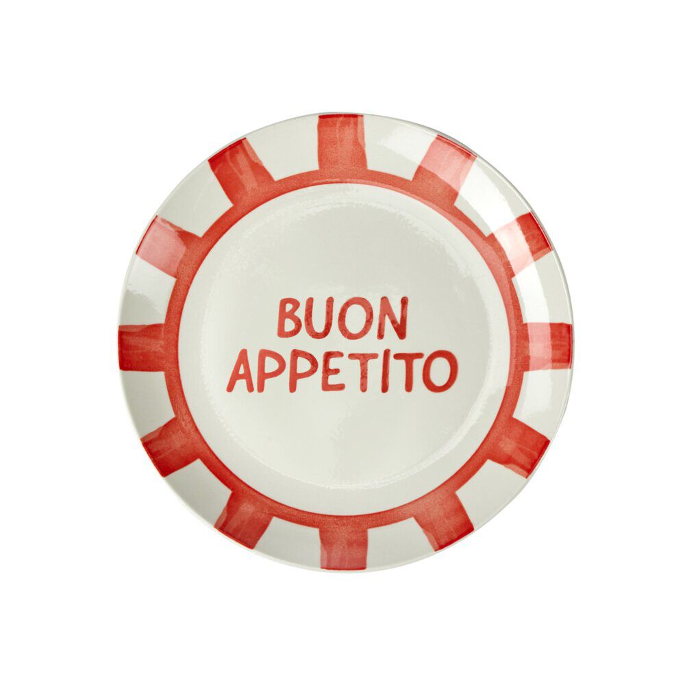 Assiette à dessert porcelaine "Buon Appetito" blanche rouge Ø20cm