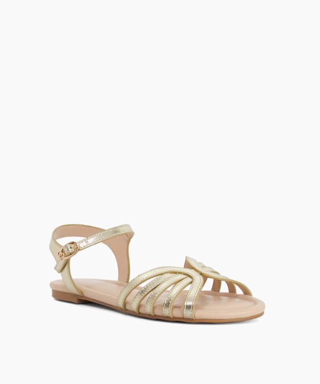 Lilou Gold - Leather Ankle Strap Open Toe Sandals