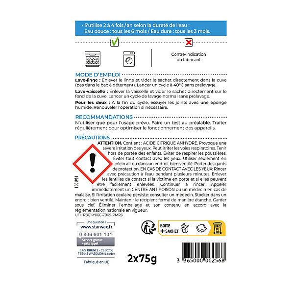 Nettoyant détartrant lave-linge et lave-vaisselle Starwax