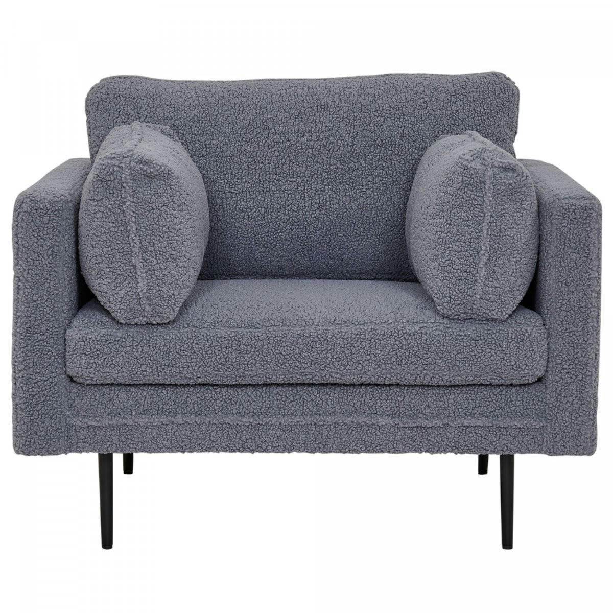 ROMEO - Fauteuil moderne en peluche avec pieds en métal gris foncé