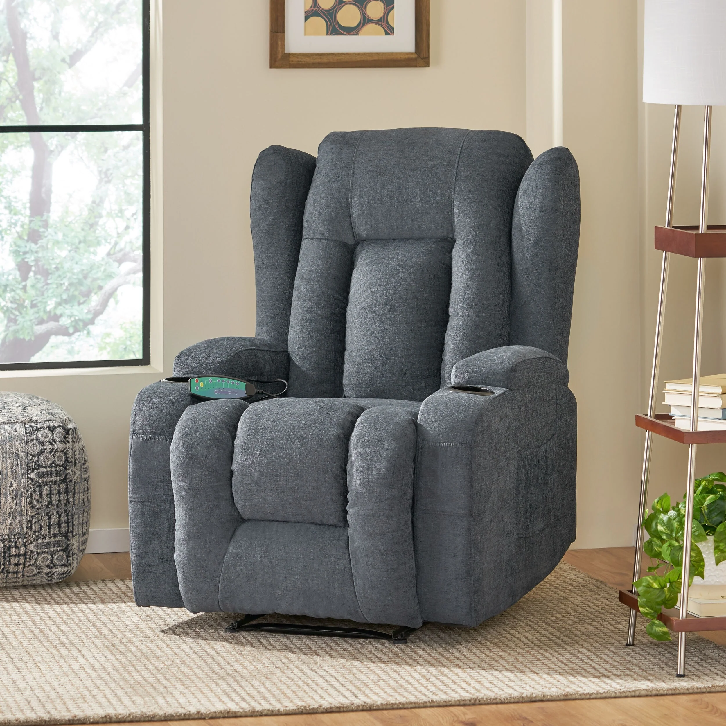 Brown Manual Reclining Chair with 5 Massage Modes, Heating, Remote Control, Cup Holders, and Side Pocket Storage