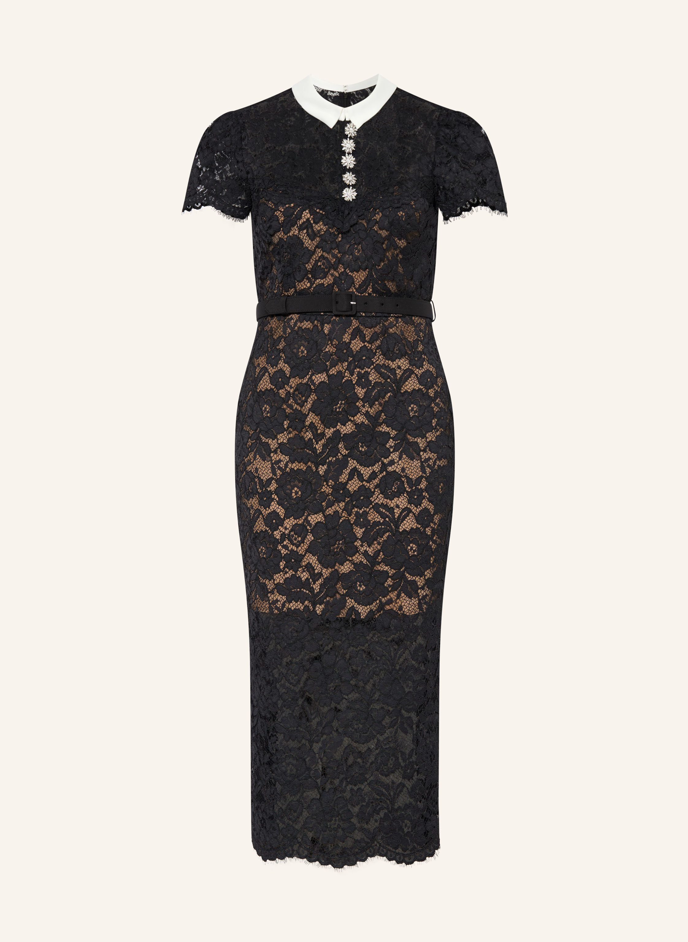 self-portrait Hemdblusenkleid aus Spitze mit Schmucksteinen