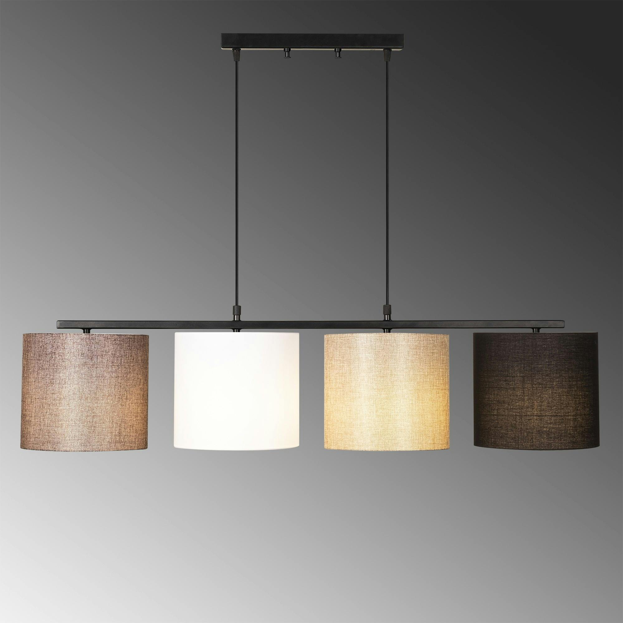 Suspension de table moderne, 4 abat-jour tons naturels ZURICH
