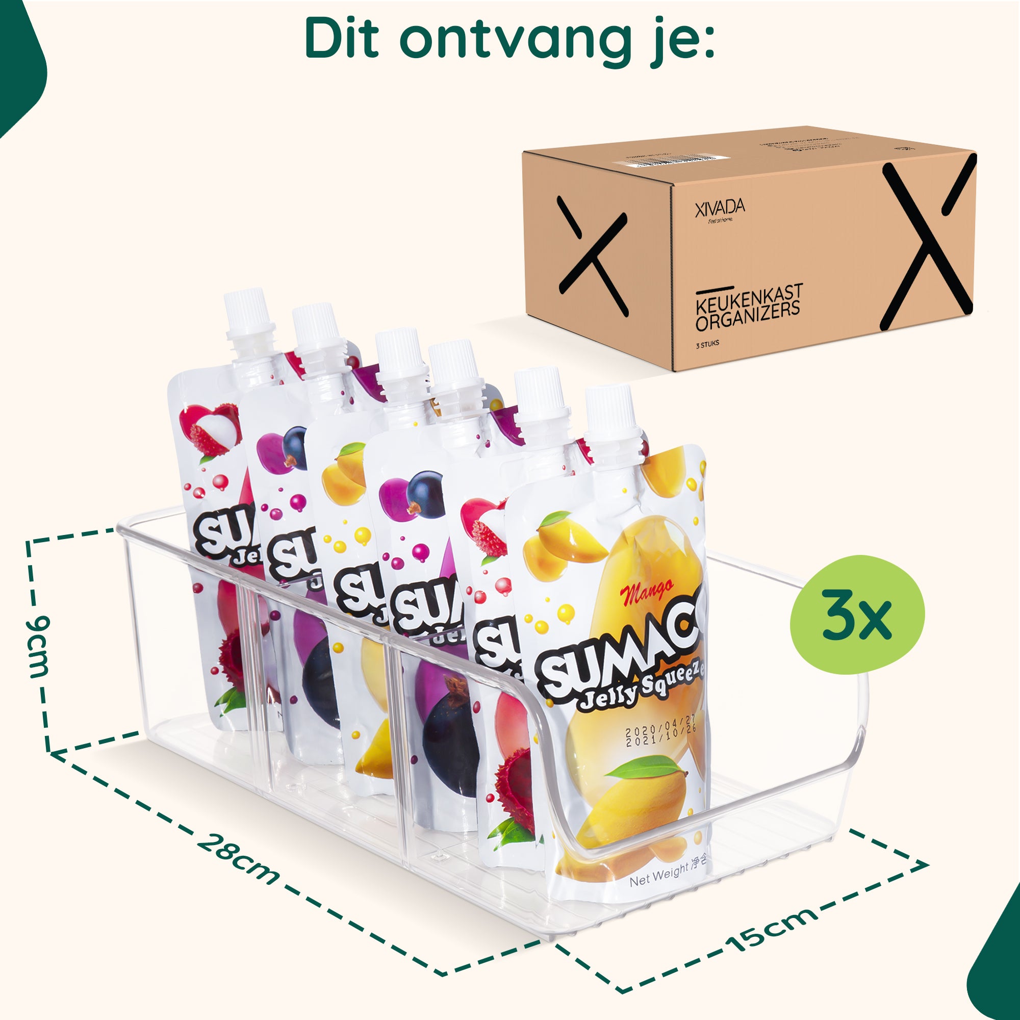 XIVADA Keukenkast organizers Rona - Met Dividers - PET - Set van 3
