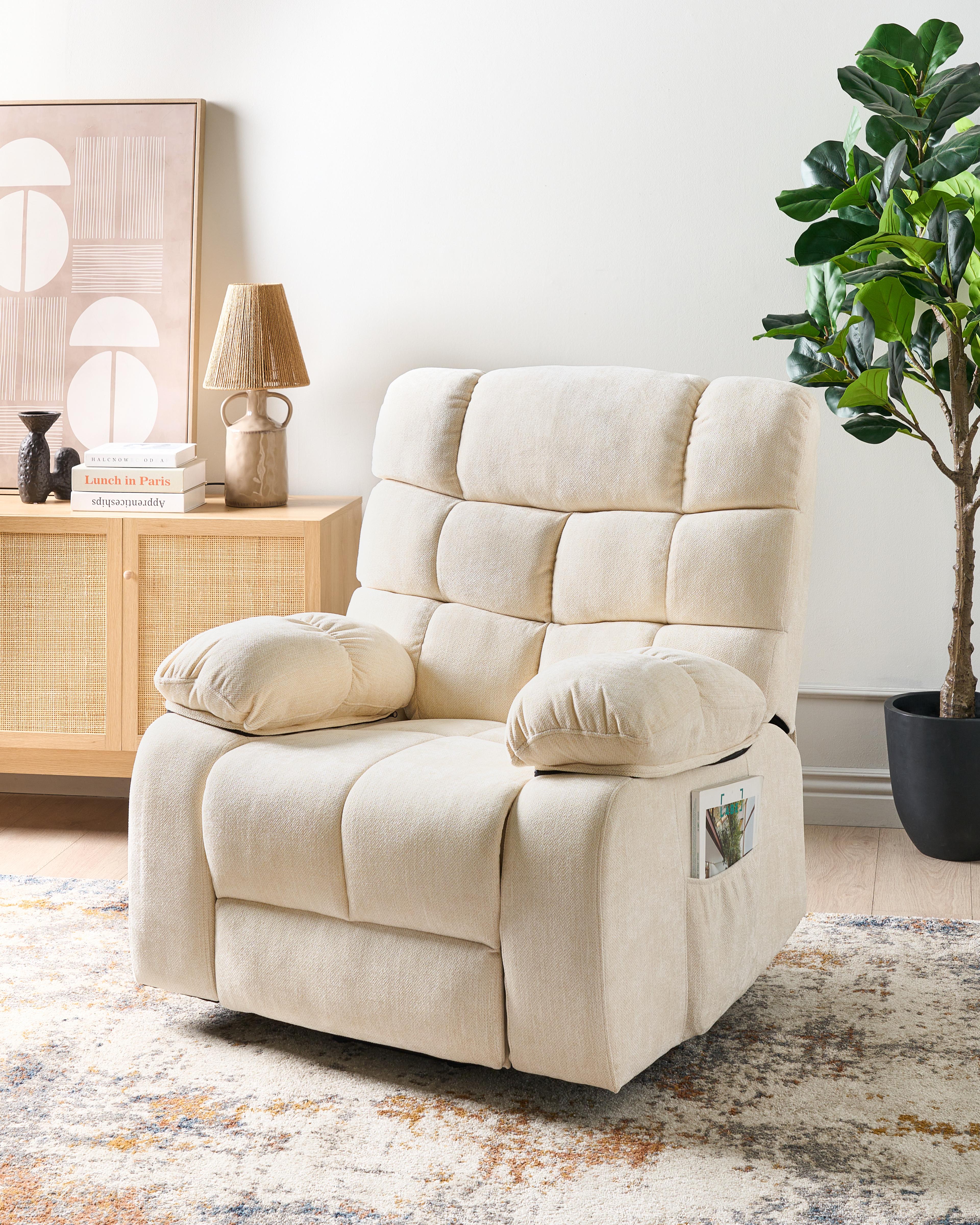 Electric Recliner Chair ARES with Footrest Fabric Light Beige