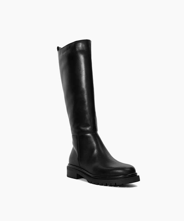 Tilings Black - Chunky Leather Knee-High Boots