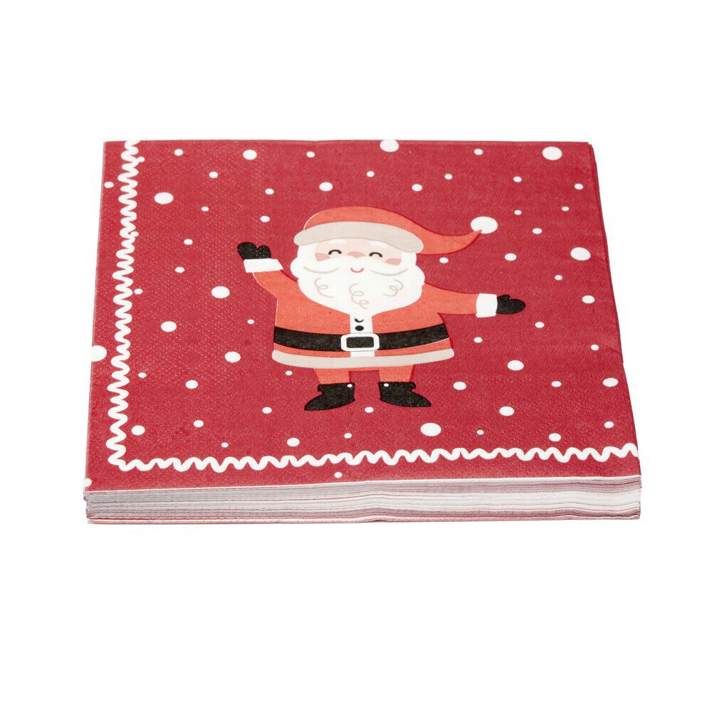 Serviette en papier 3 plis X20 pcs imprimé Père No&euml;l L33X33 cm rouge