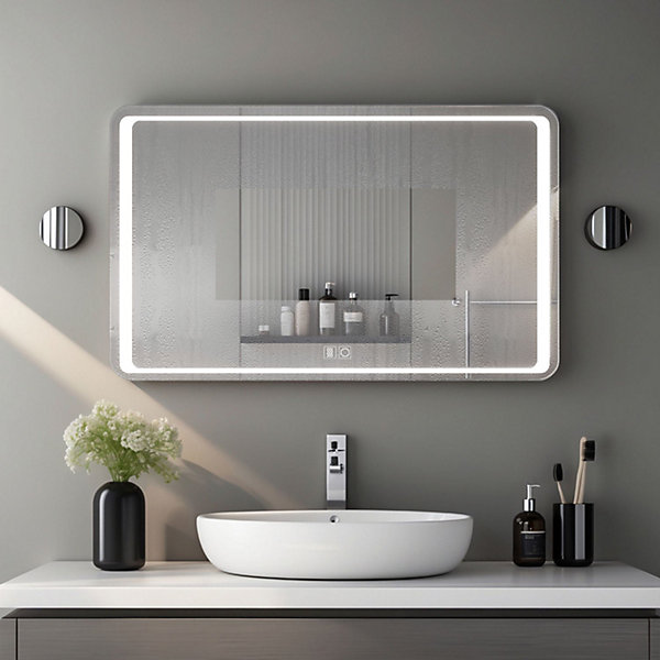 Miroir LED Salle de bain 100x60cm avec horloge digitale et hauts parleurs Bluetooth SANILAND