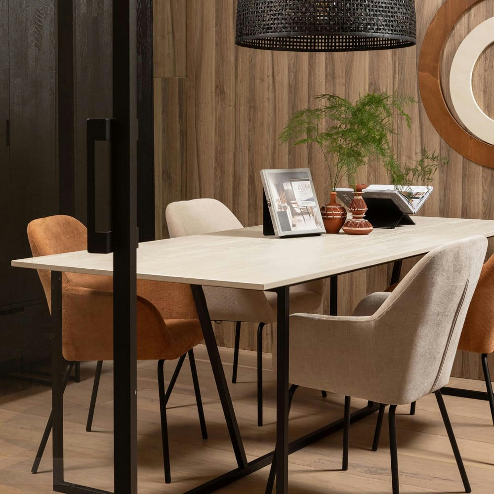 VOS - Lot de 2 fauteuils de table en chenille et métal beige