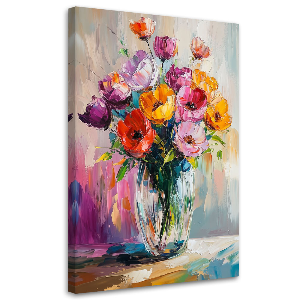 Feeby Obraz na płótnie, Bukiet Kolorowych Tulipanów w Wazonie 40x60