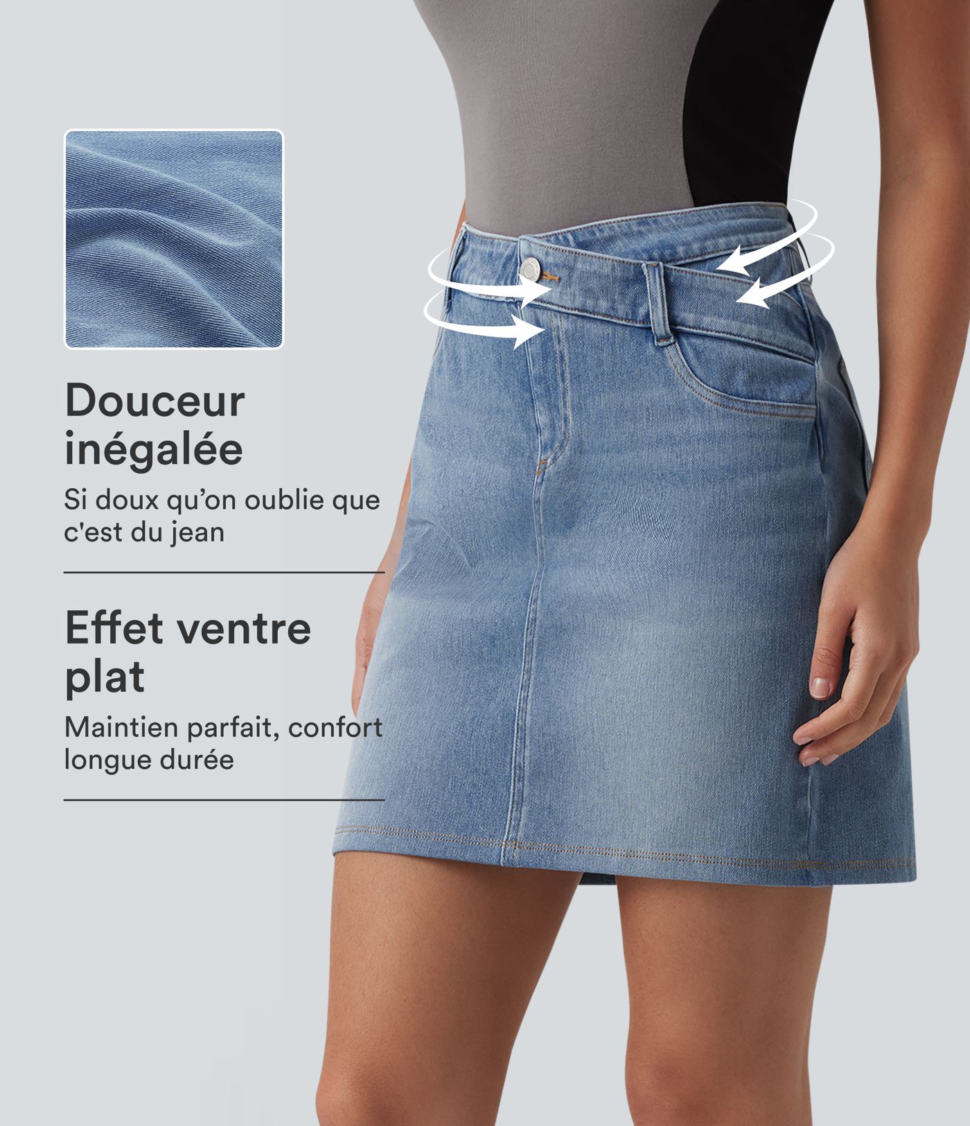 Halara Flex™ Jupe en jean asymétrique gainante taille mi-haute avec poches