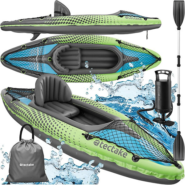 Canoë Kayak Gonflable 1 Places en PVC Robuste avec Pagaie Double Solide, Filets de Transport &Sac de Transport