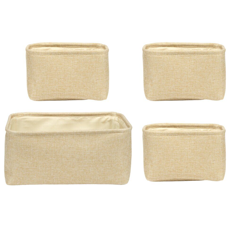 Set de 4 panières tissu bouclette blanc 2 tailles 36x16xH26cm et 23x16xH14cm
