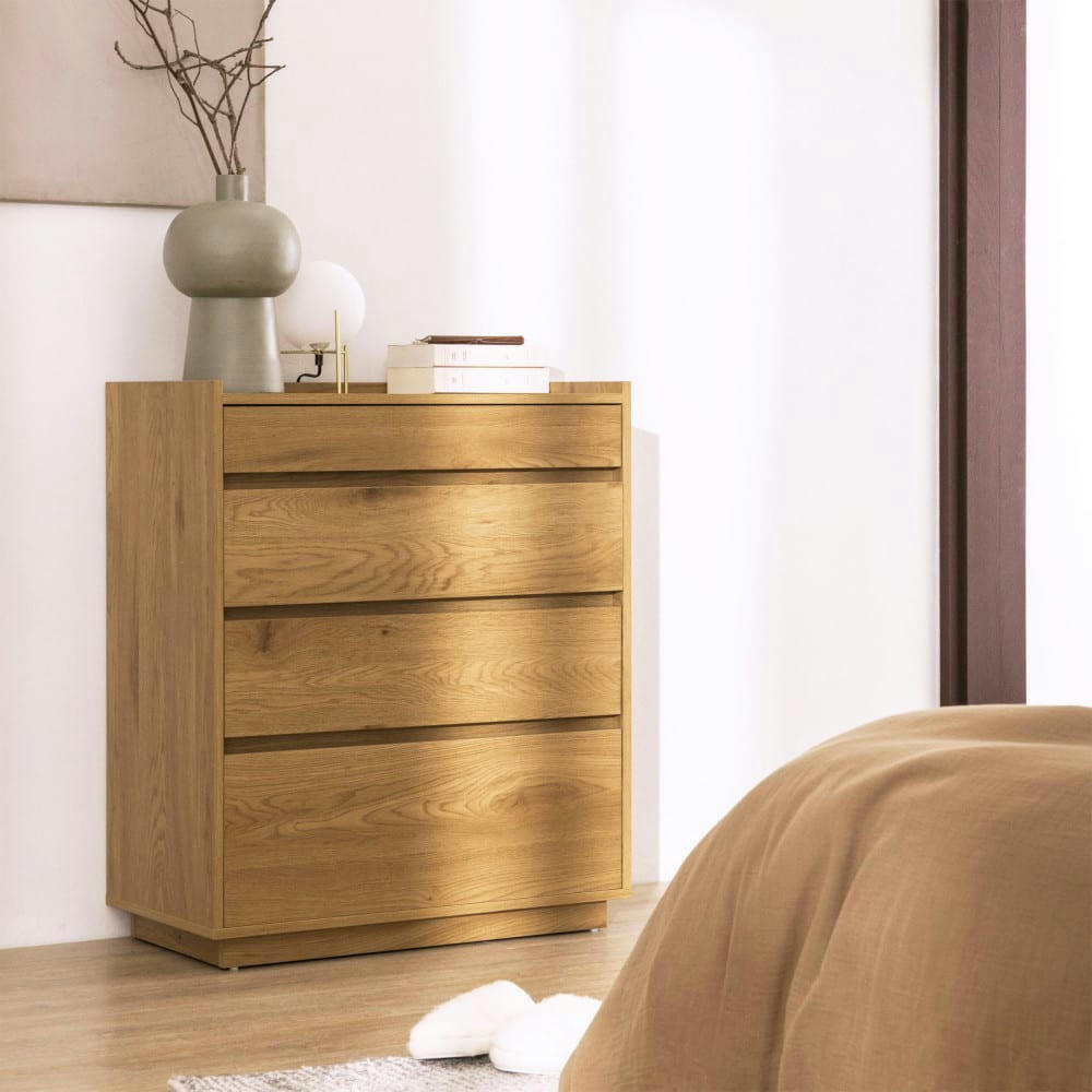 SINCE - Commode 4 tiroirs en bois L75cm bois clair