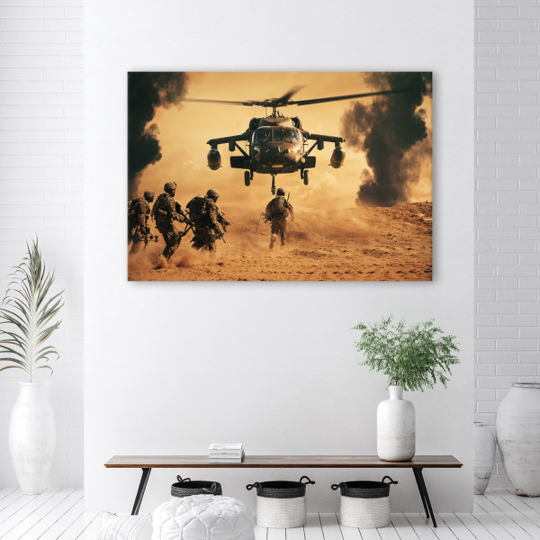Feeby Obraz na płótnie Helikopter i żołnierze na misji 60x40