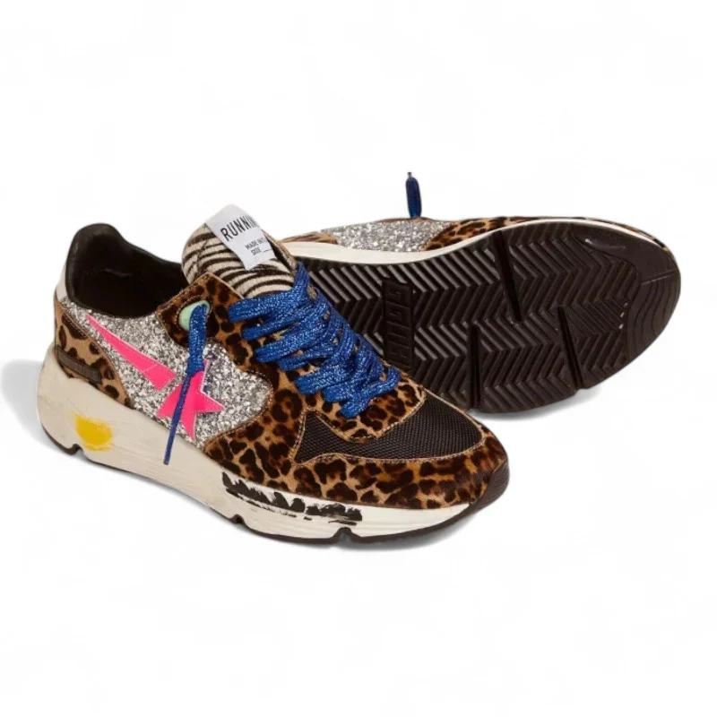 Running Sole sneakers in leopard-print pony skin with glitter inserts