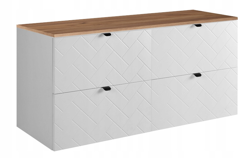 TREND Szafka łazienkowa 120 biała z blatem dąb craft