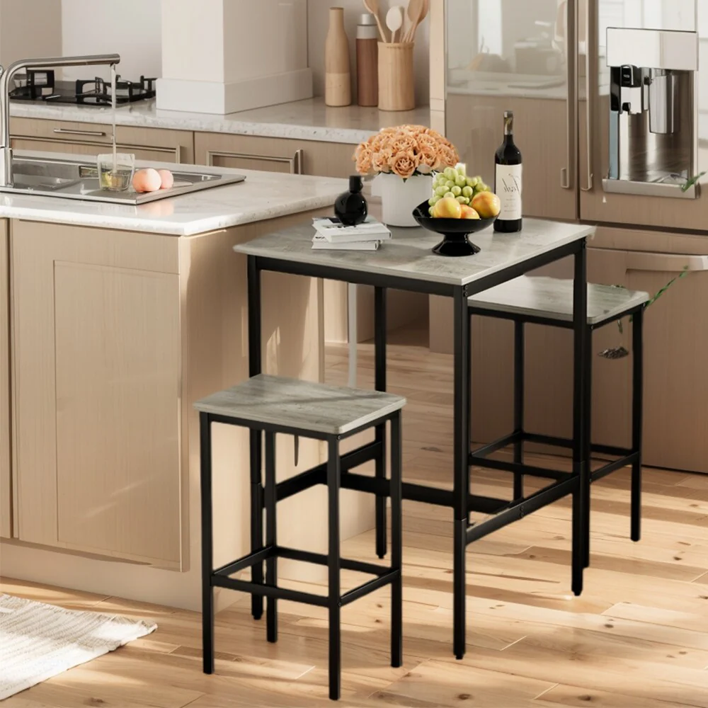 Square Bar Table with 2 Bar Stools, Dining Pub Bar Table Set for 2 - 3-Piece