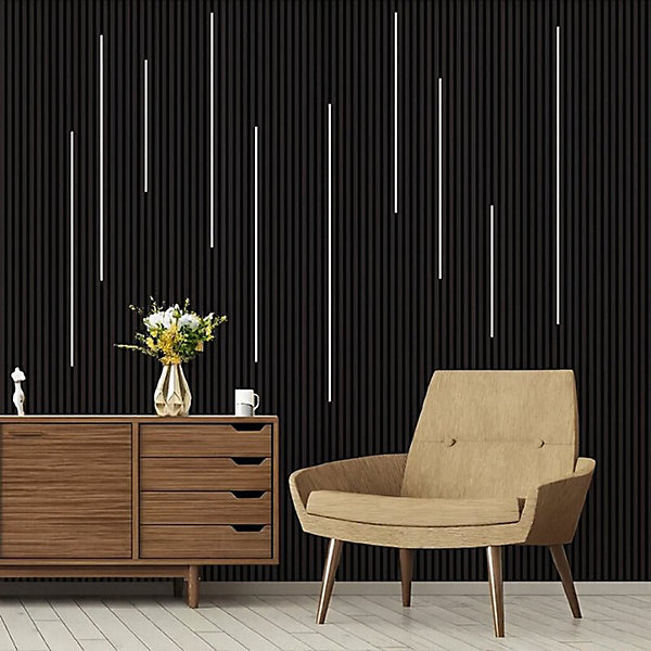 Lot de 2 Panneaux Acoustiques Muraux Bois 240x60x2,2cm - Couleur Noir avec Fond Noir - SILAMP