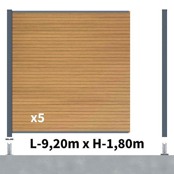 Kit clôture composite poteau sur platines - SANTOS Cèdre H-1,8m