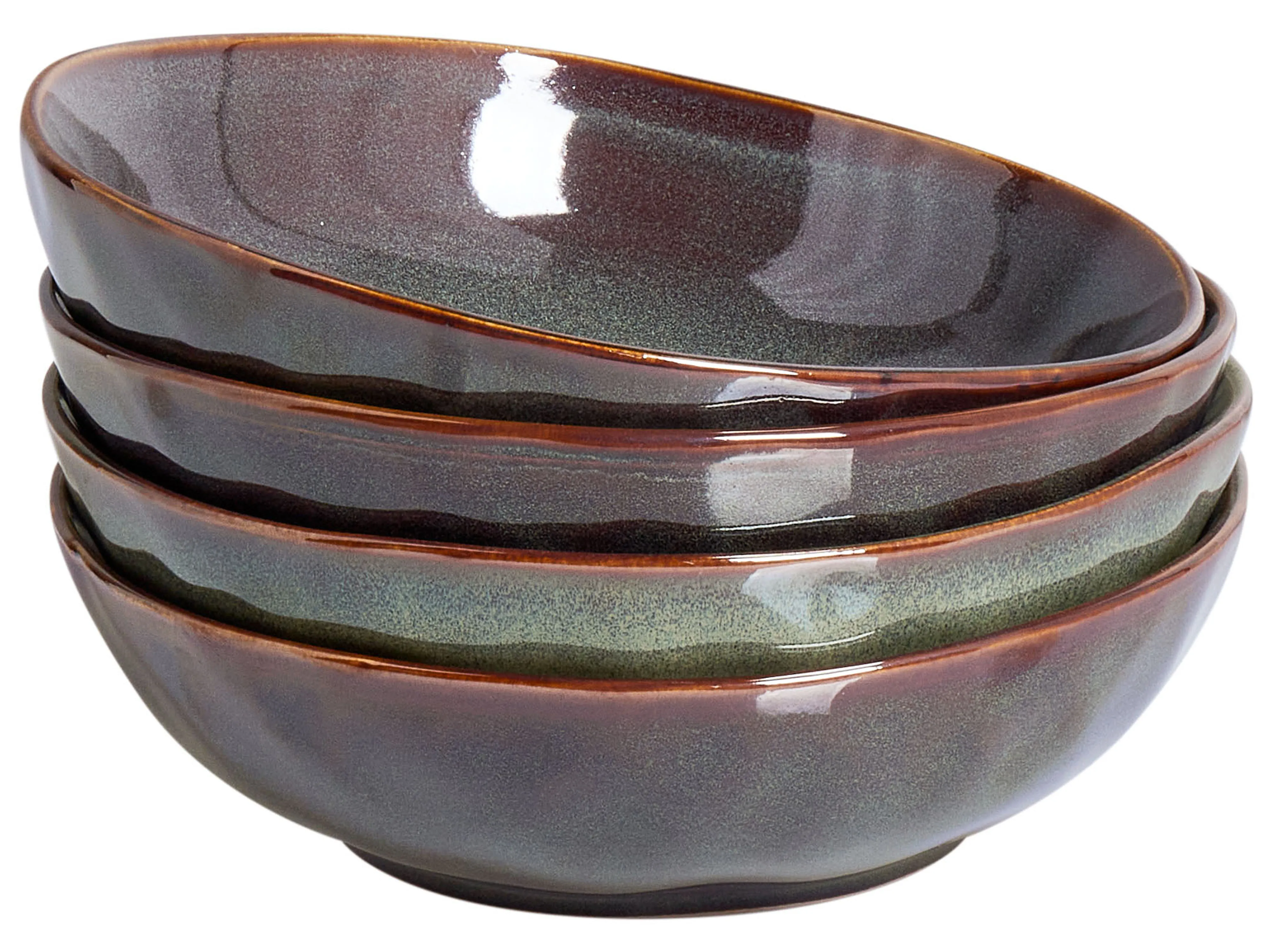 Set of 8 Deep Plates THYME Stoneware Dark Green