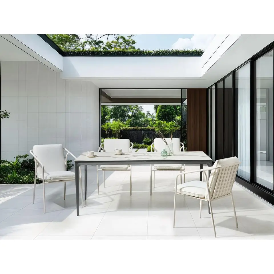 SOVARETO - Tuintafel - Donkergrijs/Wit - HPL/Aluminium/marmer