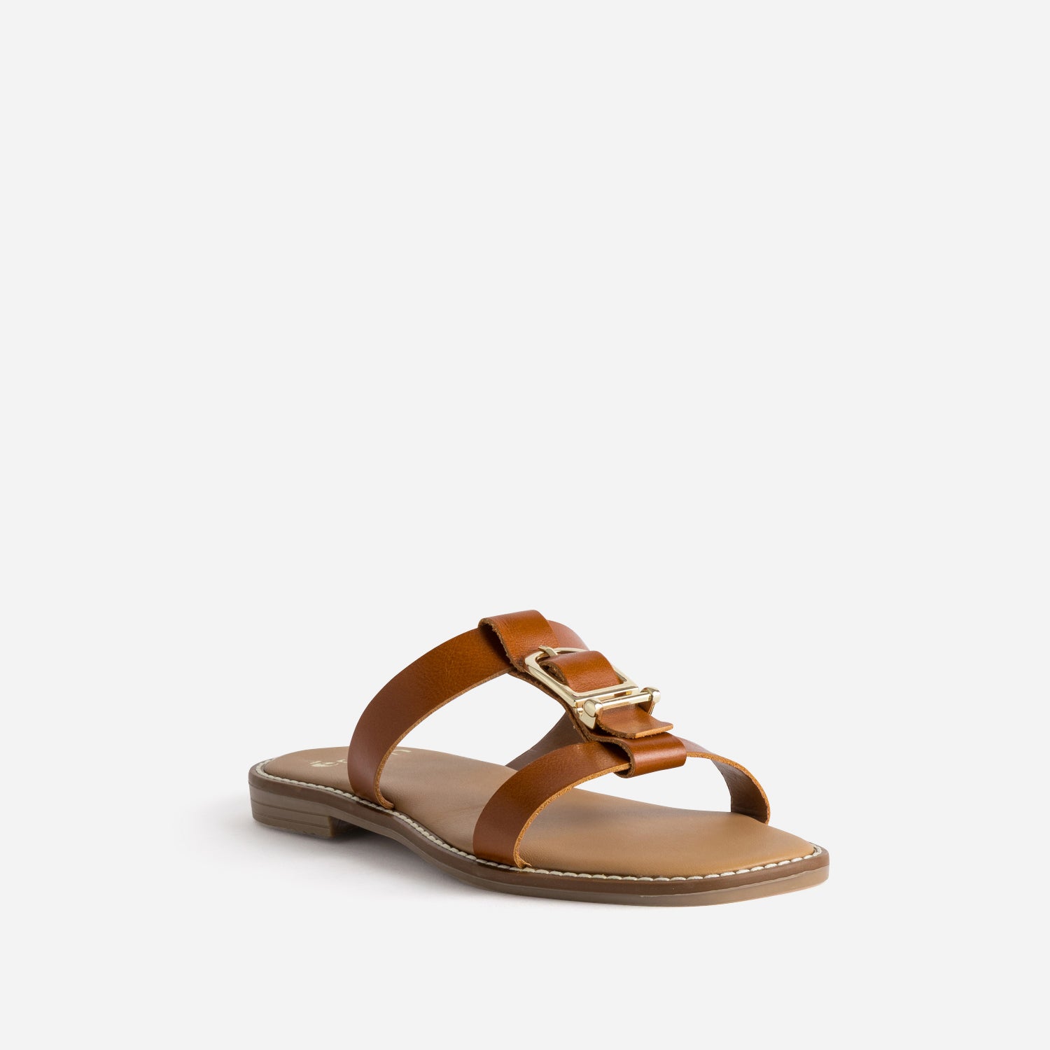 Mule camel cuir boucle fantaisie