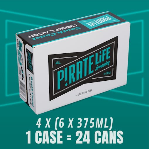 Pirate Life South Coast Crisp Lager, Premium Australian Beer, Tropical & Light Bodied, 4% ABV, 375mL (Case of 24 Cans)