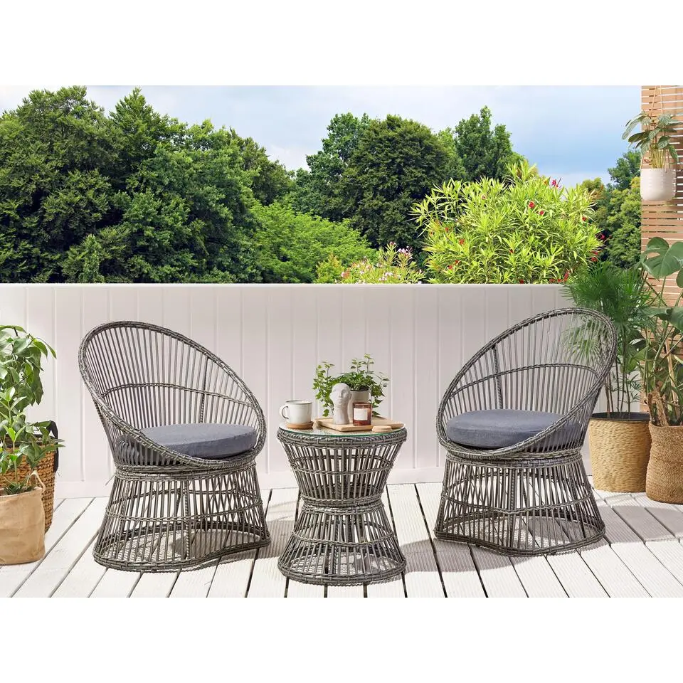 MESYNA - Bistro set - Taupe - PE rotan