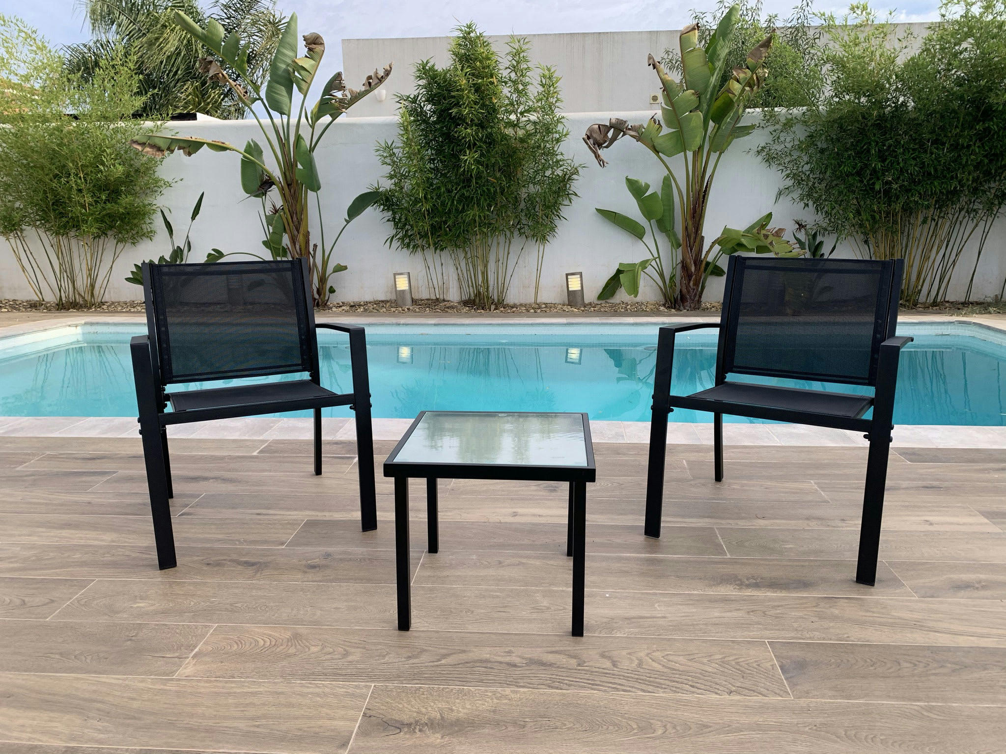 MONTERREY - Ensemble bistro de jardin 2 places noir textilène