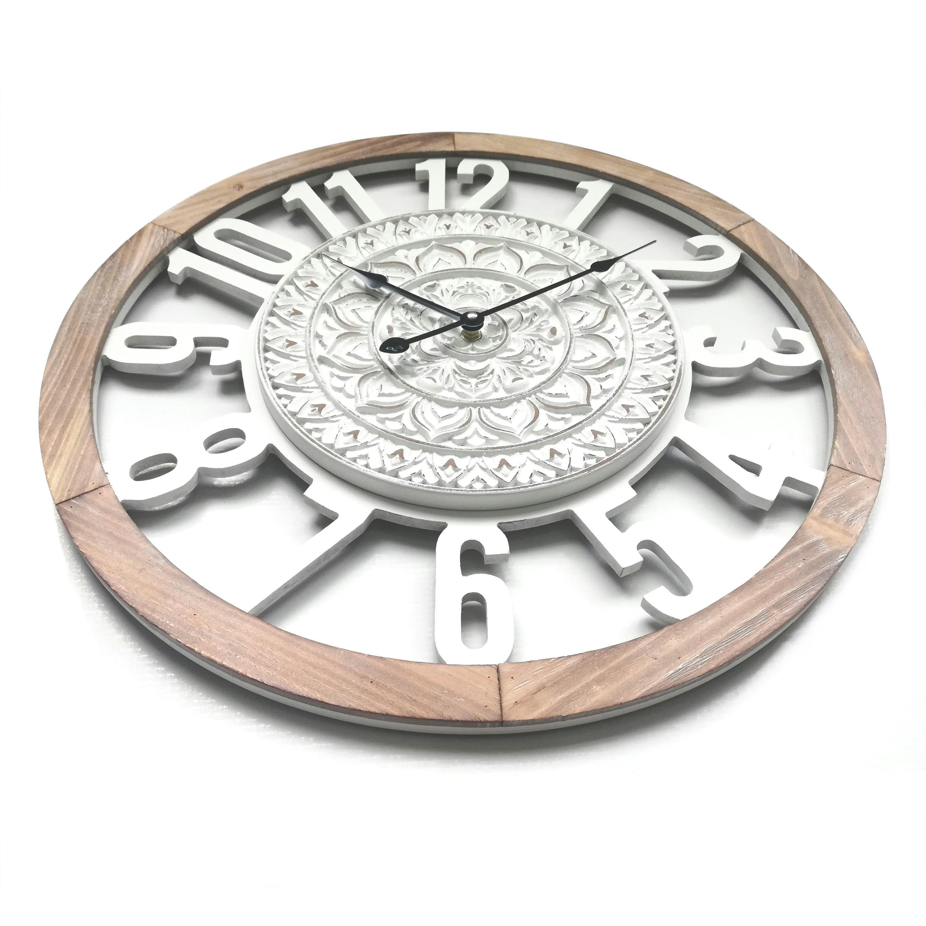 - Horloge murale effet bois sculpté blanc et marron ø 55 cm