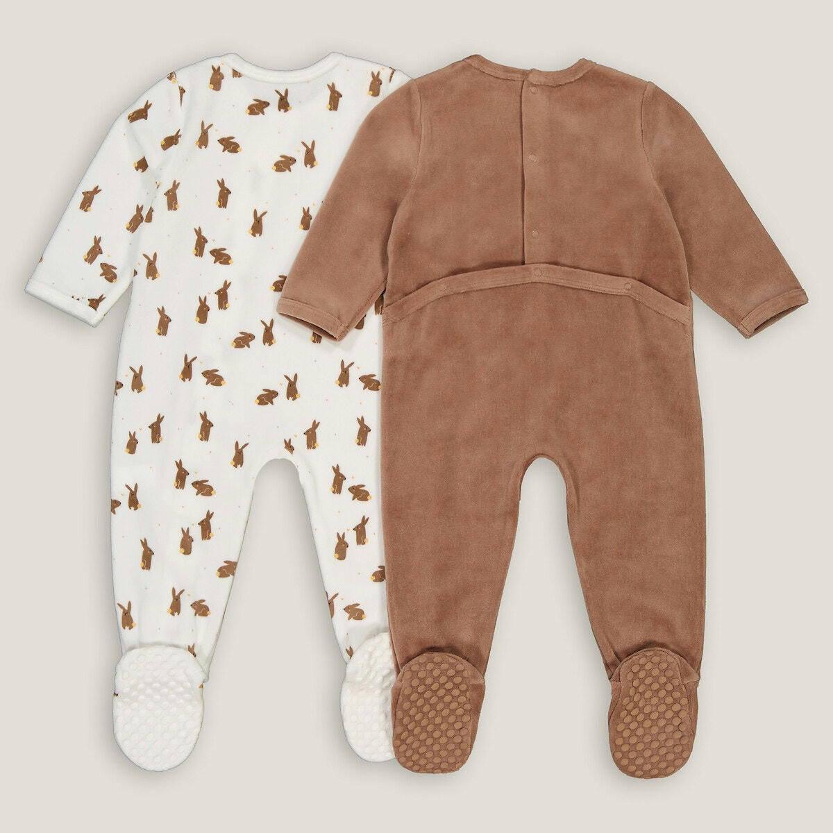 Lot de 2 pyjamas 1 pièce en velours, motif lapins