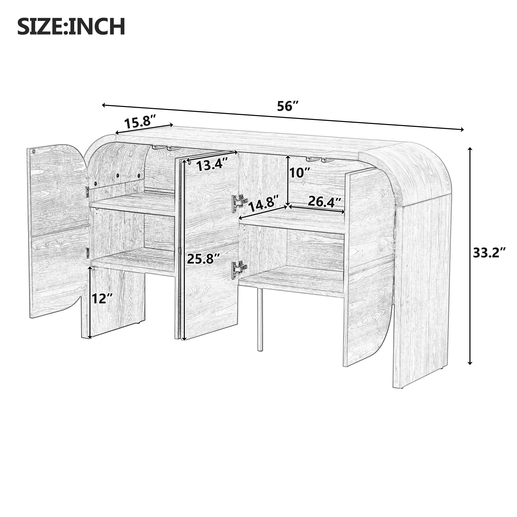 Wood Sideboard Cabinet with Curvy Edge