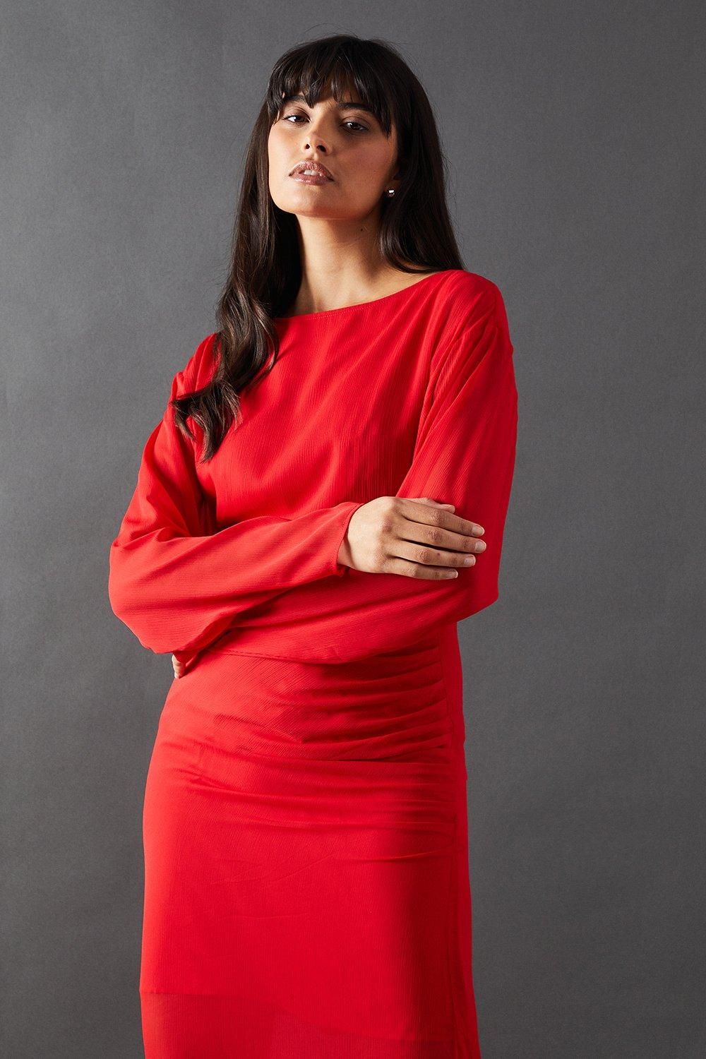 Warehouse Chiffon Slash Neck Batwing Column Maxi Dress
