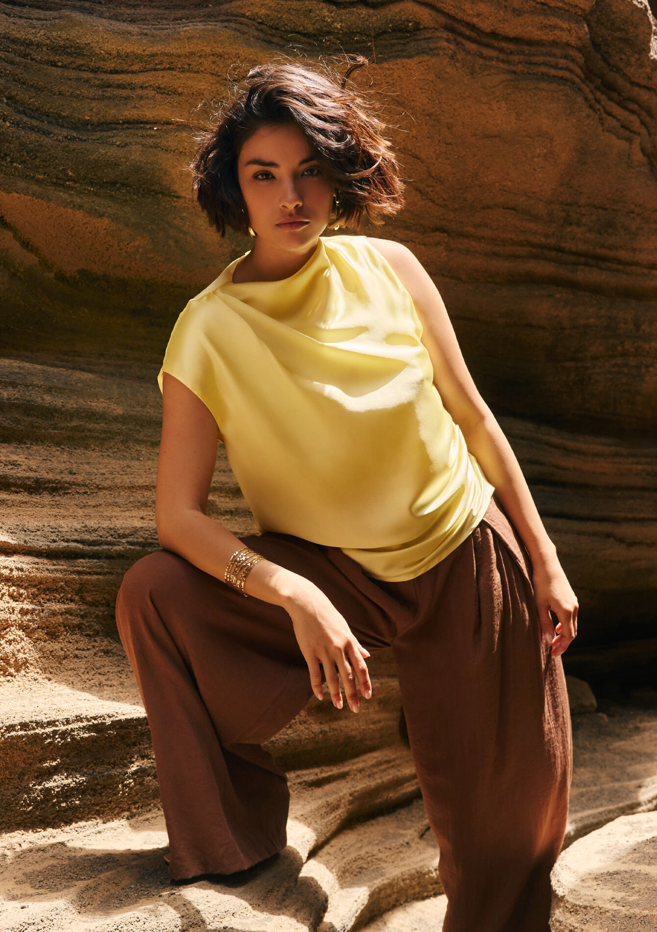 Gedrapeerde satijnen blouse