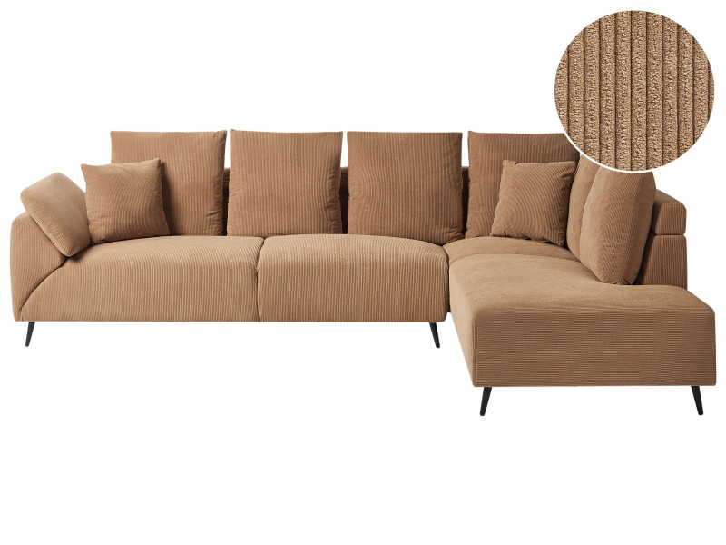 Narożnik sofa duża sztruksowa brązowa z poduchami